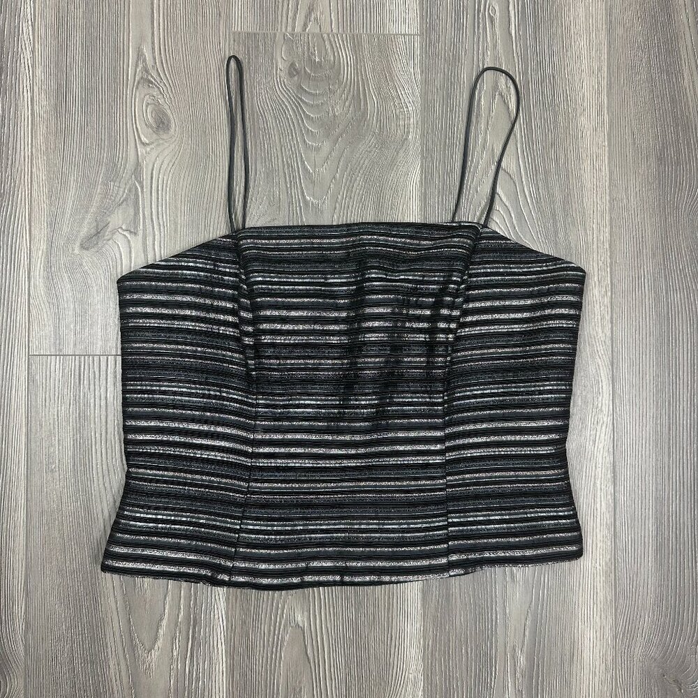 JS Collections Black Silver Metallic Striped Cami Top‎ Sz 14